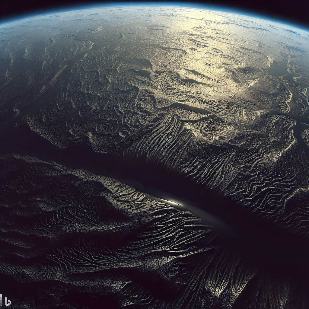 Imagem conceitual do planeta terra coberto por uma substância prateada.